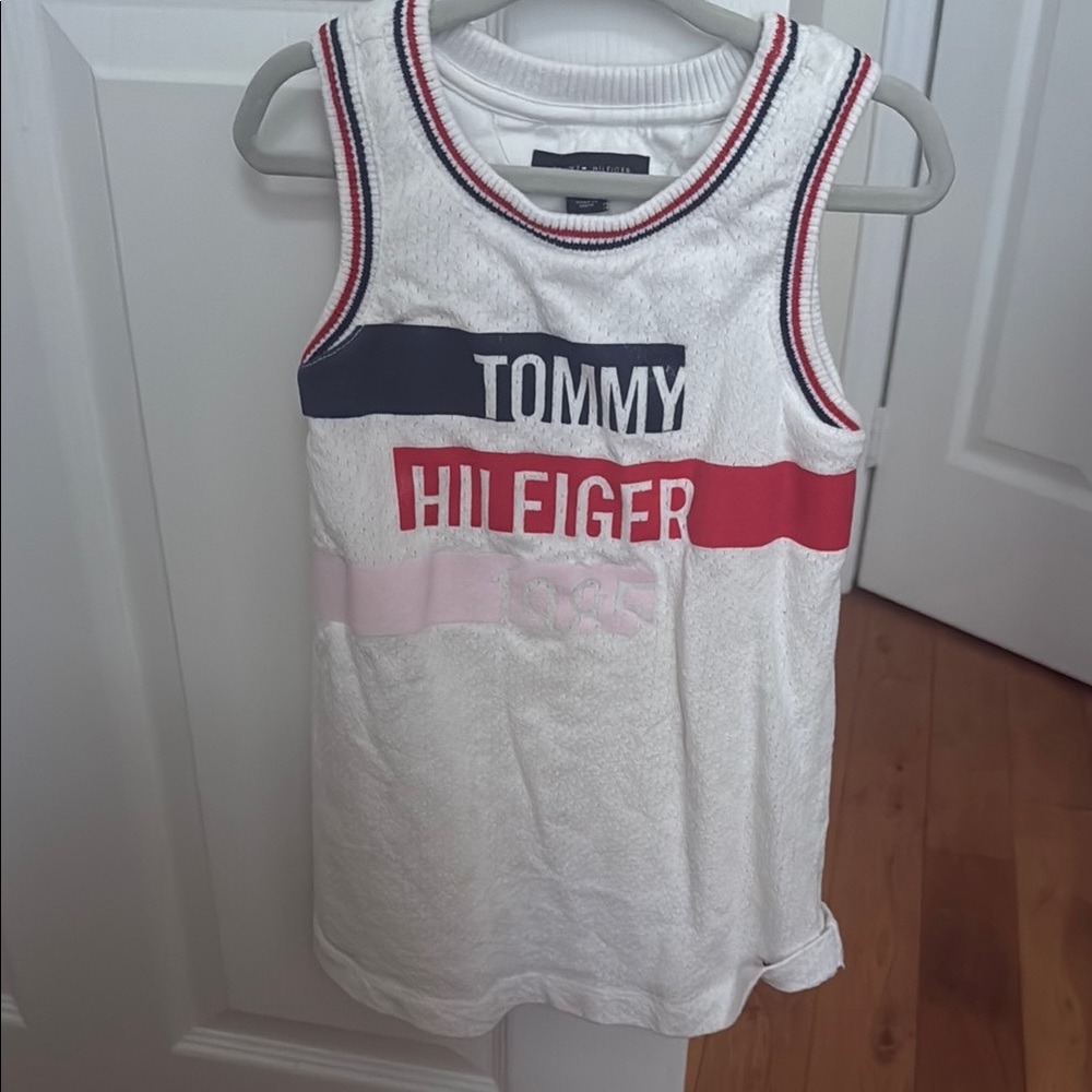 Tommy Hilfiger Toddler White Dress with Red, Navy & Light Pink Stripes